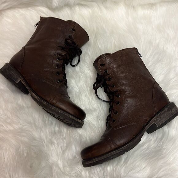Steve Madden Brown Leather Fame Military Style Boots Fisherman Core B19B - Picture 3 of 15